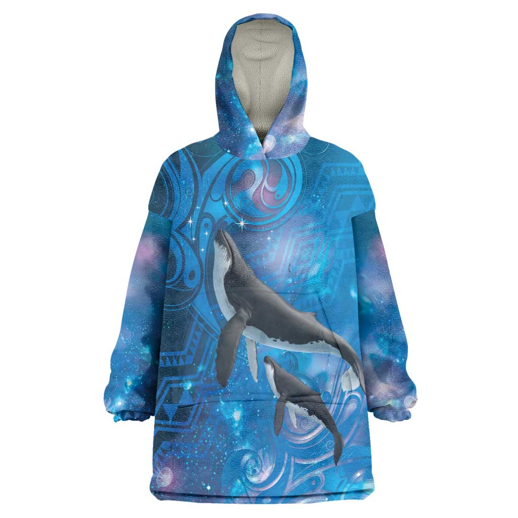 Paikea New Zealand Matariki Wearable Blanket Hoodie Humpback Whale Taniko Motifs Ocean Vibes LT14 One Size Blue - Polynesian Pride