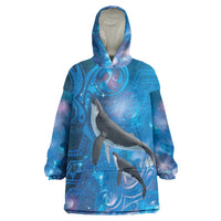 Paikea New Zealand Matariki Wearable Blanket Hoodie Humpback Whale Taniko Motifs Ocean Vibes LT14 One Size Blue - Polynesian Pride