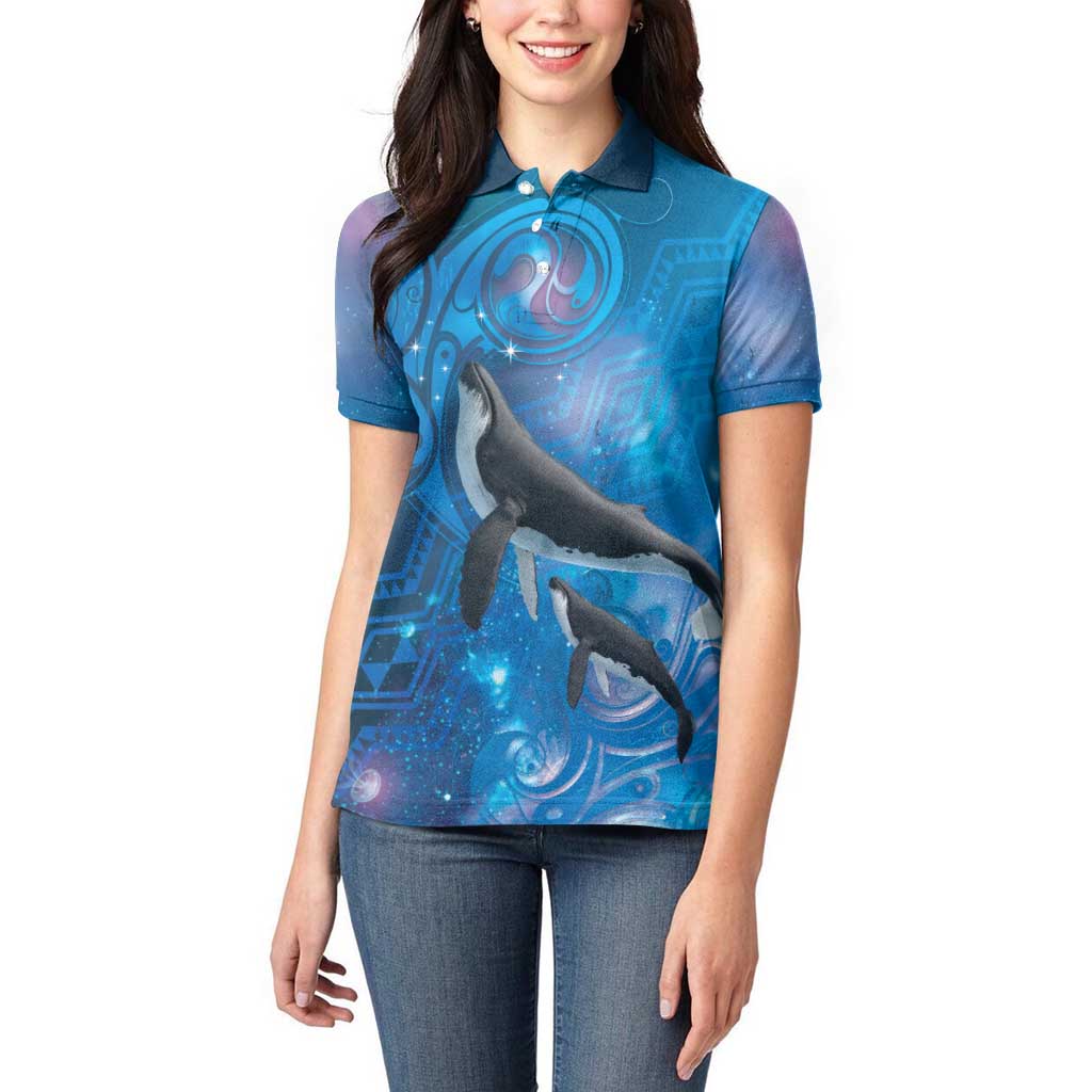 Paikea New Zealand Matariki Women Polo Shirt Humpback Whale Taniko Motifs Ocean Vibes LT14 - Polynesian Pride