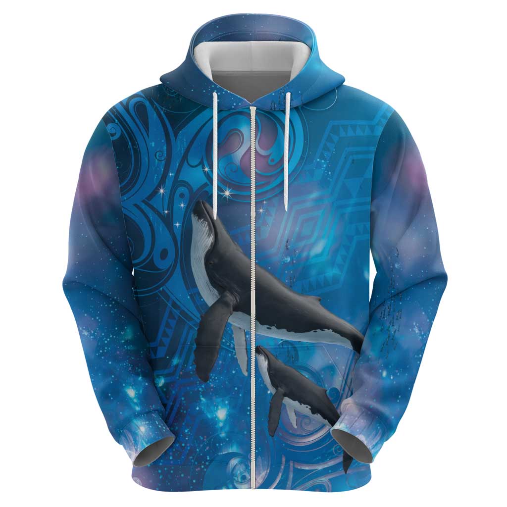 Paikea New Zealand Matariki Zip Hoodie Humpback Whale Taniko Motifs Ocean Vibes LT14 - Polynesian Pride
