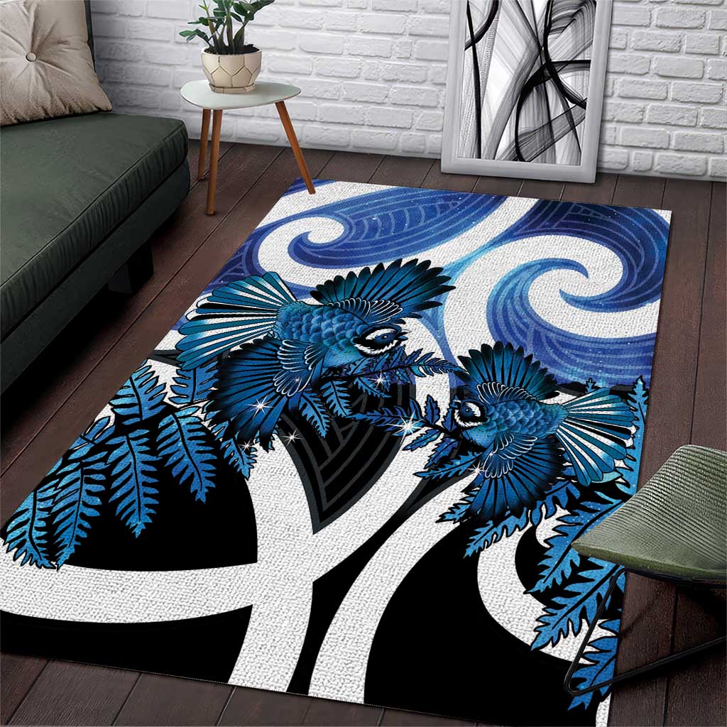 Piwakawaka New Zealand Matariki Area Rug Maori New Year Silver Fern Blue Galaxy LT14 Blue - Polynesian Pride