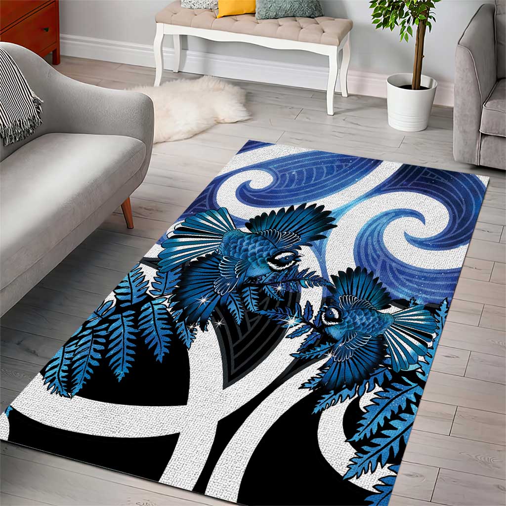 Piwakawaka New Zealand Matariki Area Rug Maori New Year Silver Fern Blue Galaxy LT14 - Polynesian Pride