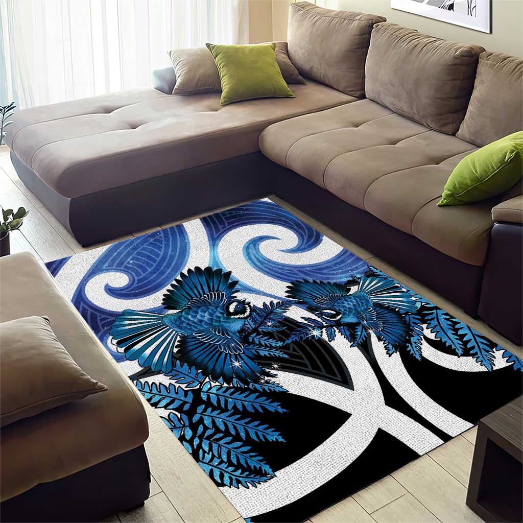 Piwakawaka New Zealand Matariki Area Rug Maori New Year Silver Fern Blue Galaxy LT14 - Polynesian Pride