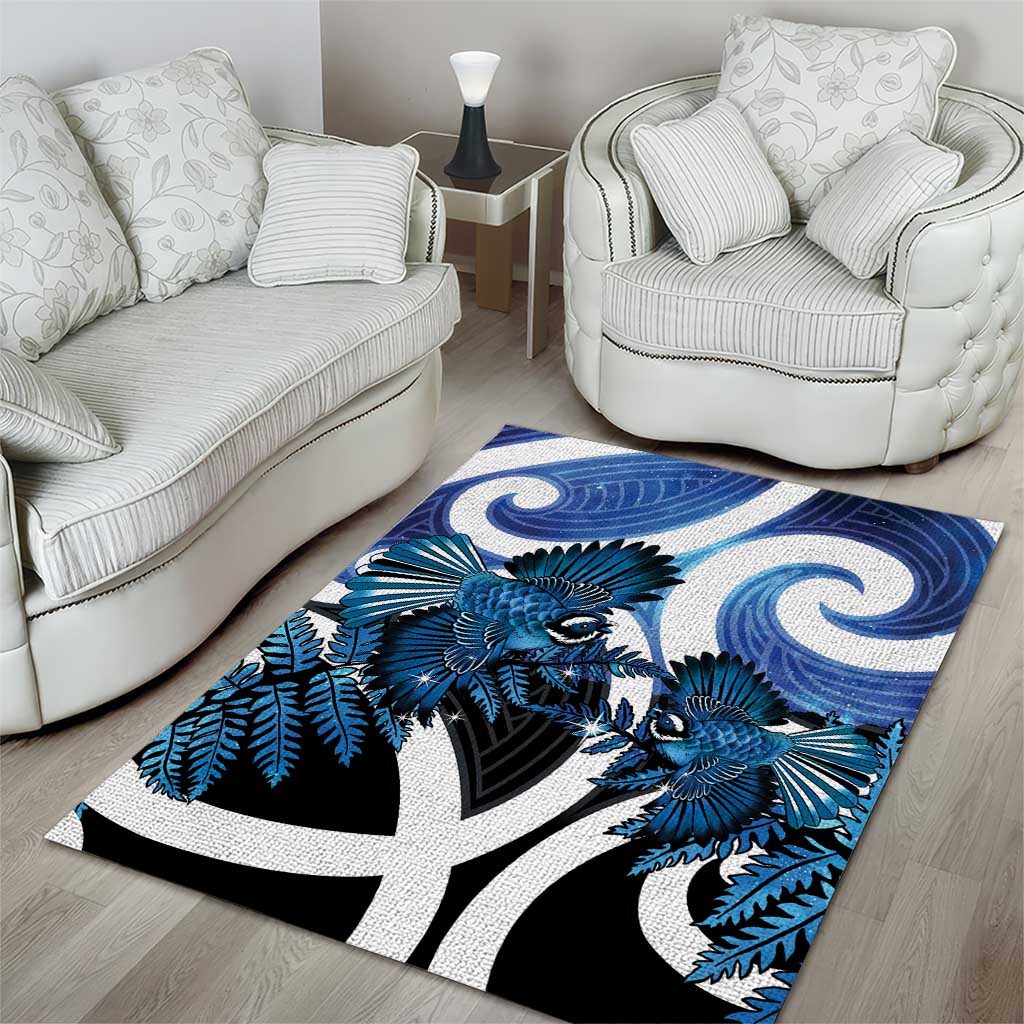 Piwakawaka New Zealand Matariki Area Rug Maori New Year Silver Fern Blue Galaxy LT14 - Polynesian Pride
