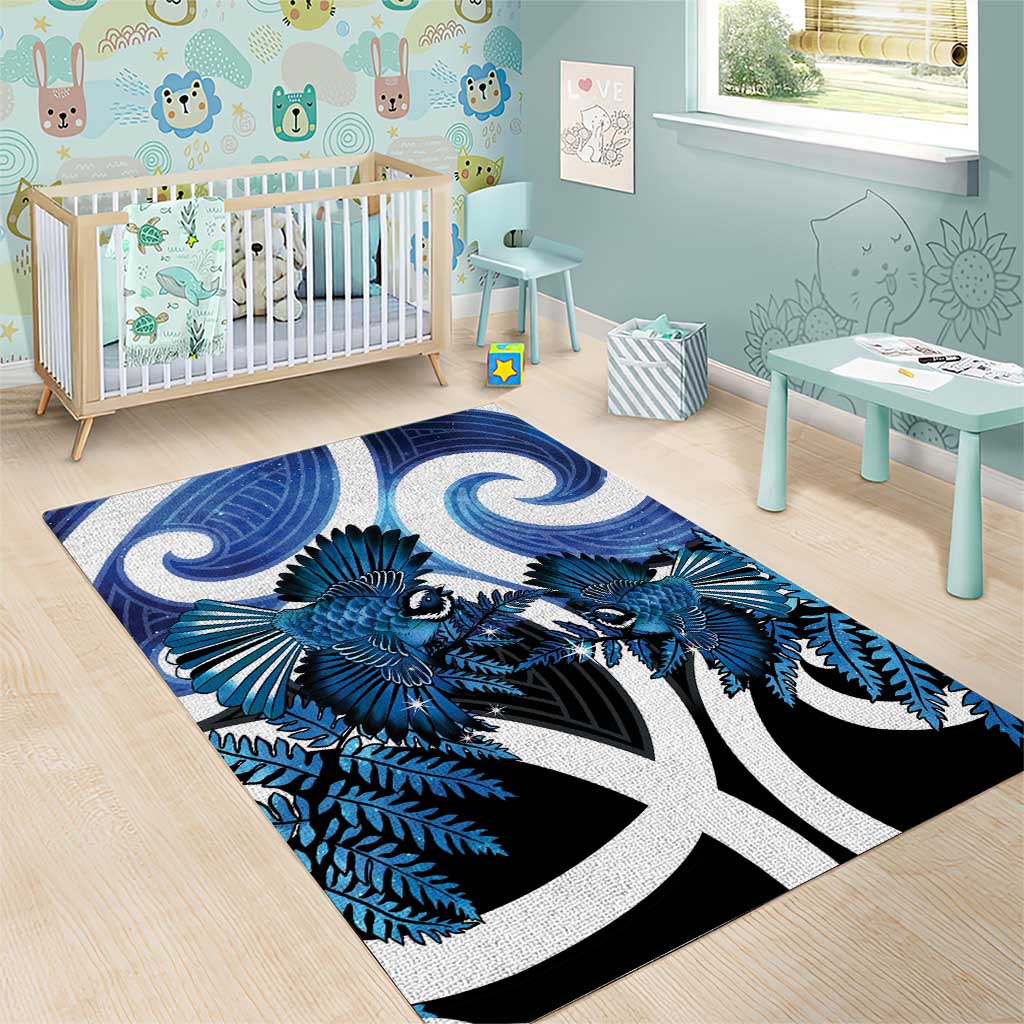 Piwakawaka New Zealand Matariki Area Rug Maori New Year Silver Fern Blue Galaxy LT14 - Polynesian Pride