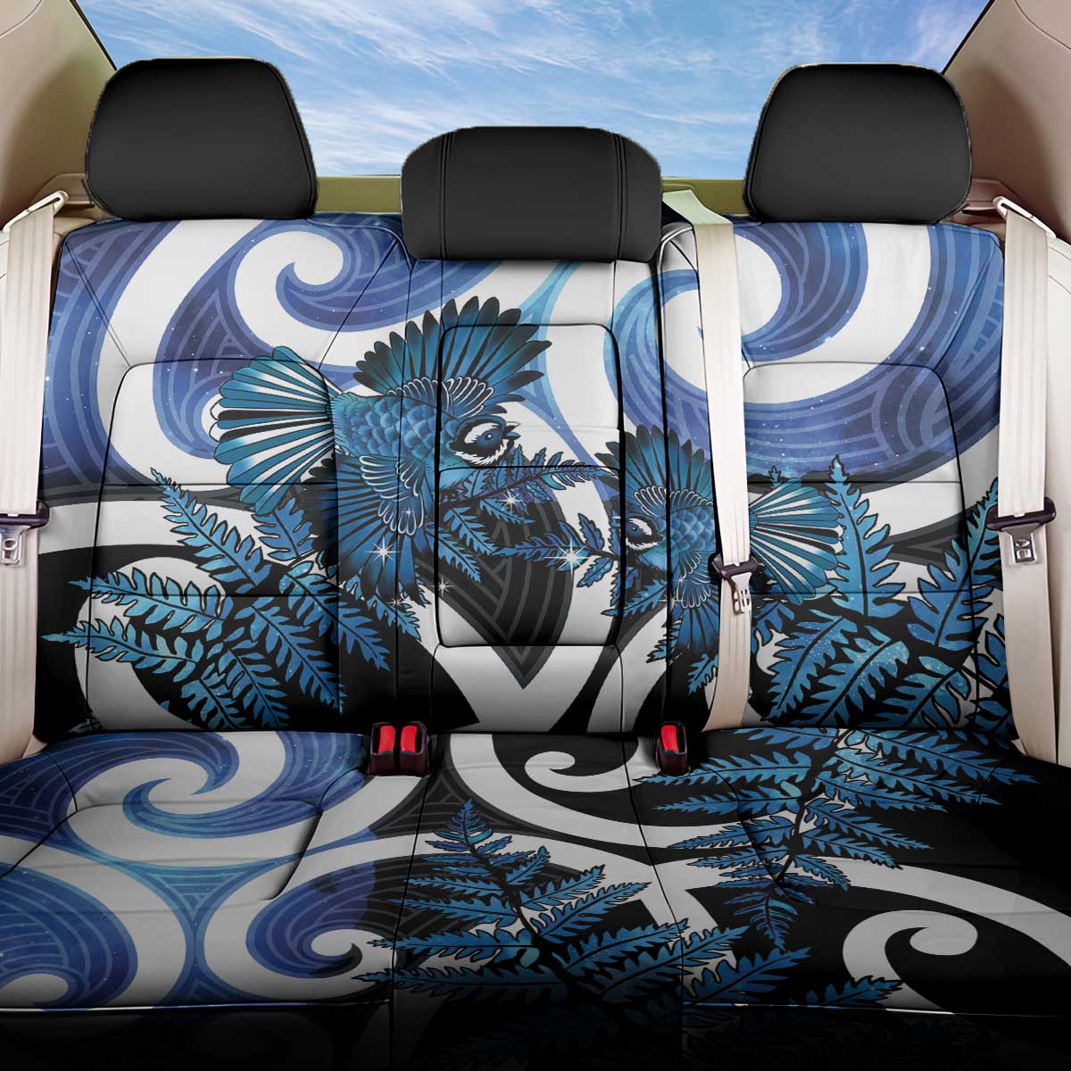 Piwakawaka New Zealand Matariki Back Car Seat Cover Maori New Year Silver Fern Blue Galaxy LT14 One Size Blue - Polynesian Pride