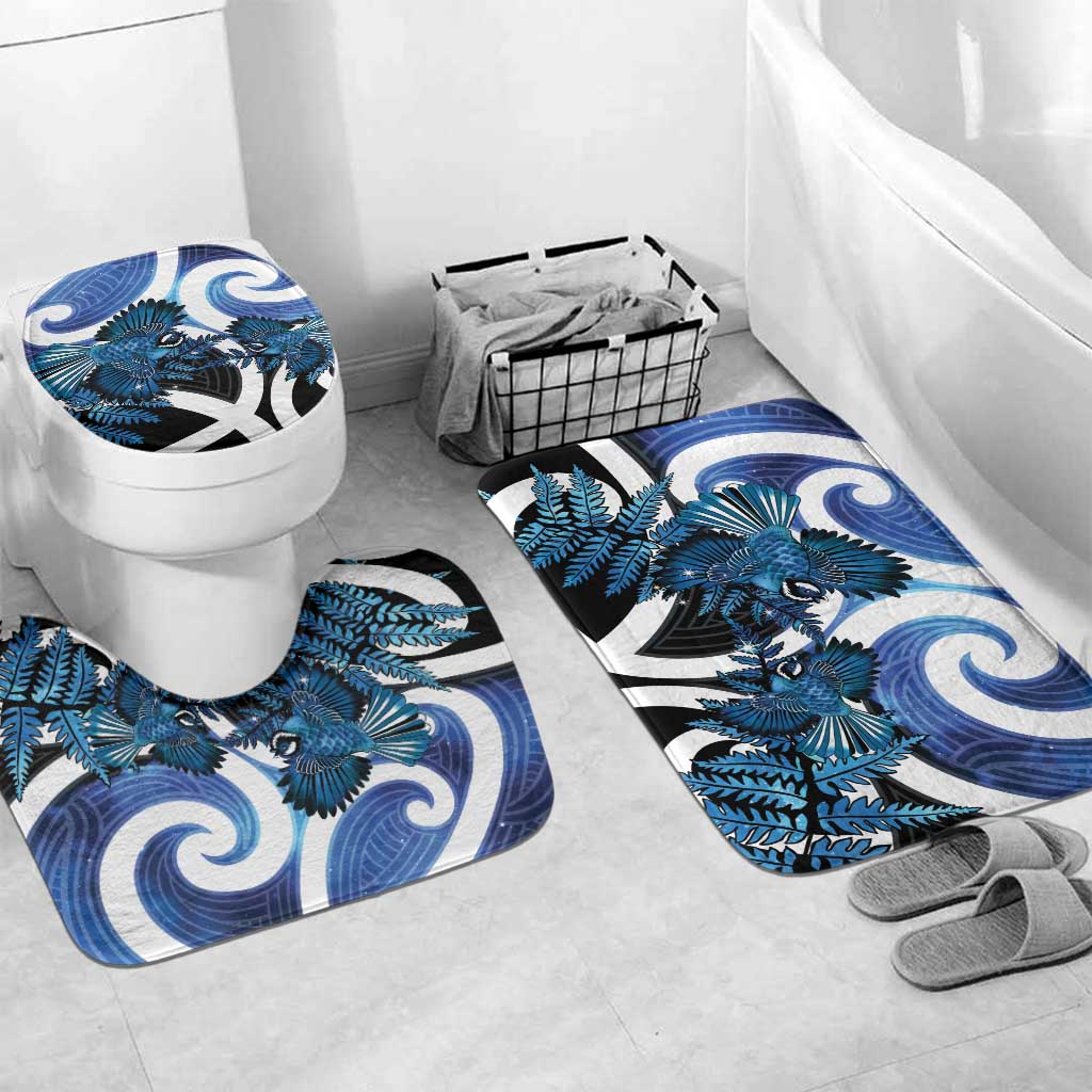 Piwakawaka New Zealand Matariki Bathroom Set Maori New Year Silver Fern Blue Galaxy LT14 Mat Set Only (3 pcs) One Size Blue - Polynesian Pride