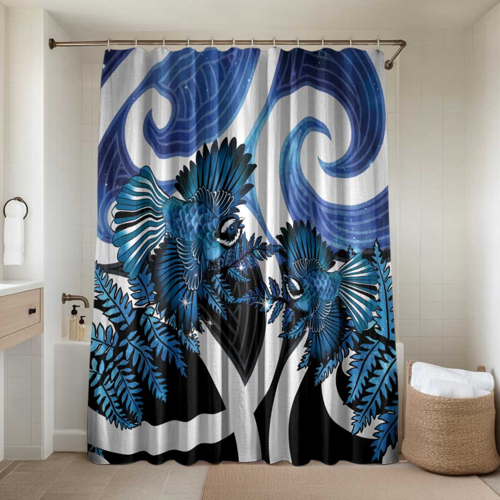Piwakawaka New Zealand Matariki Bathroom Set Maori New Year Silver Fern Blue Galaxy LT14 Shower Curtain Only Blue - Polynesian Pride