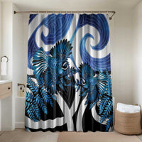 Piwakawaka New Zealand Matariki Bathroom Set Maori New Year Silver Fern Blue Galaxy LT14 Shower Curtain Only Blue - Polynesian Pride