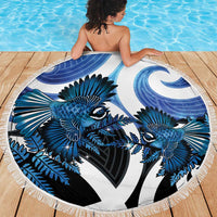 Piwakawaka New Zealand Matariki Beach Blanket Maori New Year Silver Fern Blue Galaxy LT14 - Polynesian Pride