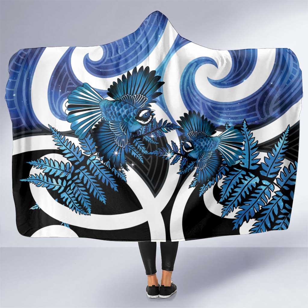 Piwakawaka New Zealand Matariki Hooded Blanket Maori New Year Silver Fern Blue Galaxy