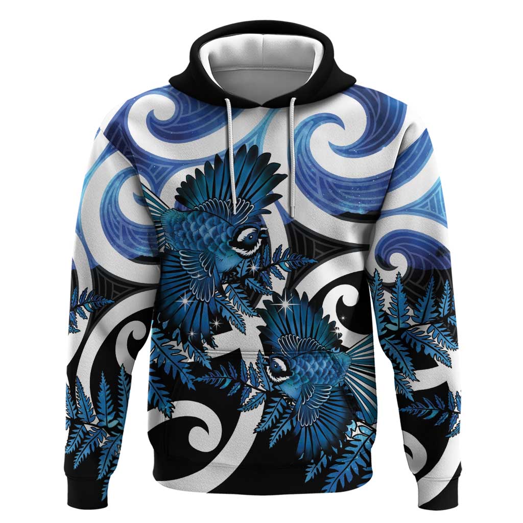 Piwakawaka New Zealand Matariki Hoodie Maori New Year Silver Fern Blue Galaxy
