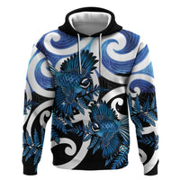 Piwakawaka New Zealand Matariki Hoodie Maori New Year Silver Fern Blue Galaxy LT14 Pullover Hoodie Blue - Polynesian Pride