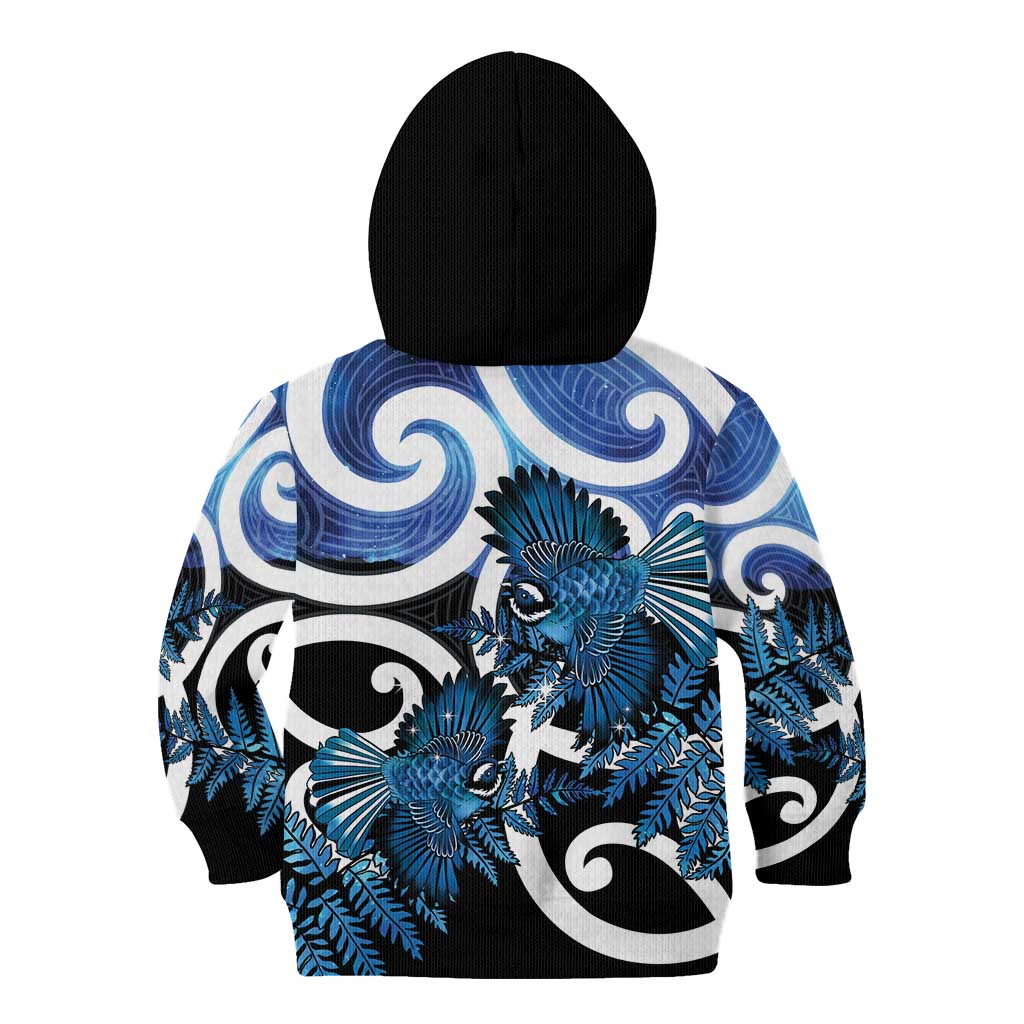 Piwakawaka New Zealand Matariki Kid Hoodie Maori New Year Silver Fern Blue Galaxy LT14 - Polynesian Pride