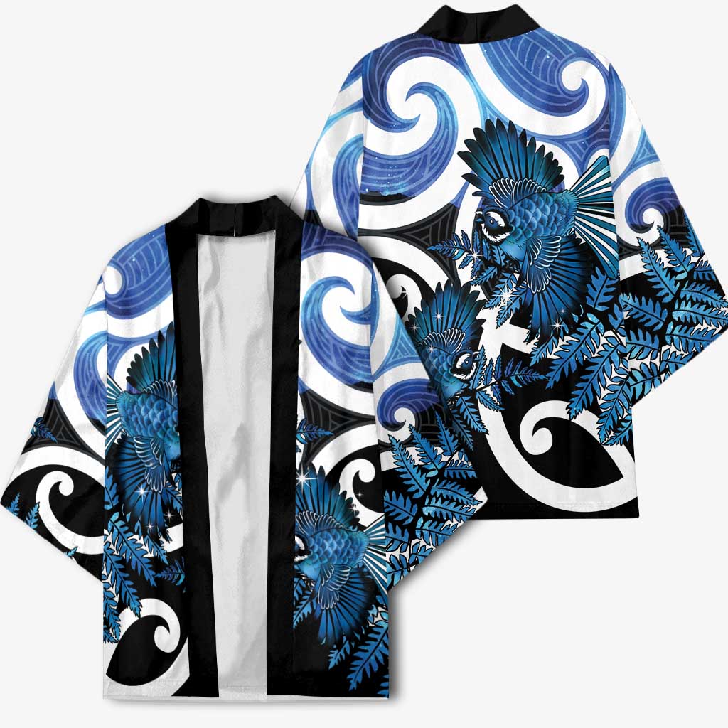 Piwakawaka New Zealand Matariki Kimono Maori New Year Silver Fern Blue Galaxy LT14 - Polynesian Pride