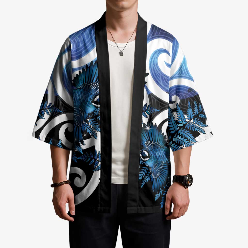 Piwakawaka New Zealand Matariki Kimono Maori New Year Silver Fern Blue Galaxy LT14 - Polynesian Pride