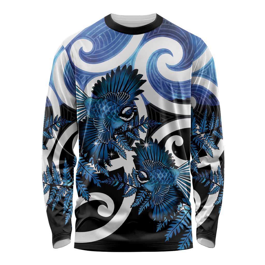 Piwakawaka New Zealand Matariki Long Sleeve Shirt Maori New Year Silver Fern Blue Galaxy LT14 Unisex Blue - Polynesian Pride