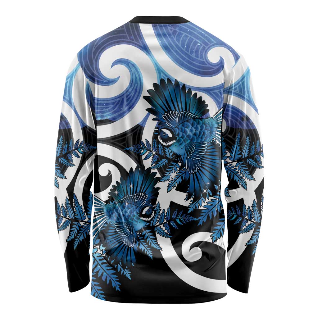 Piwakawaka New Zealand Matariki Long Sleeve Shirt Maori New Year Silver Fern Blue Galaxy LT14 - Polynesian Pride