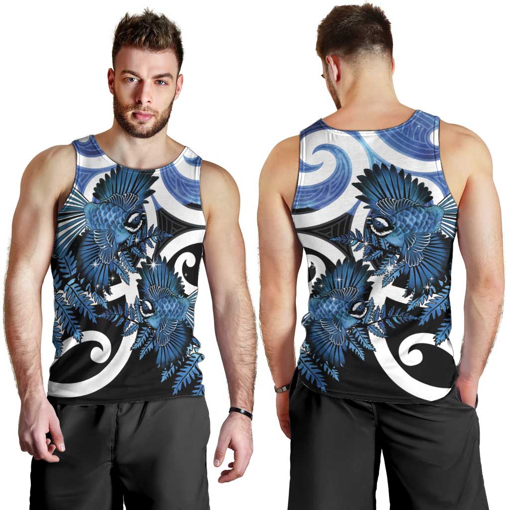 Piwakawaka New Zealand Matariki Men Tank Top Maori New Year Silver Fern Blue Galaxy LT14 - Polynesian Pride