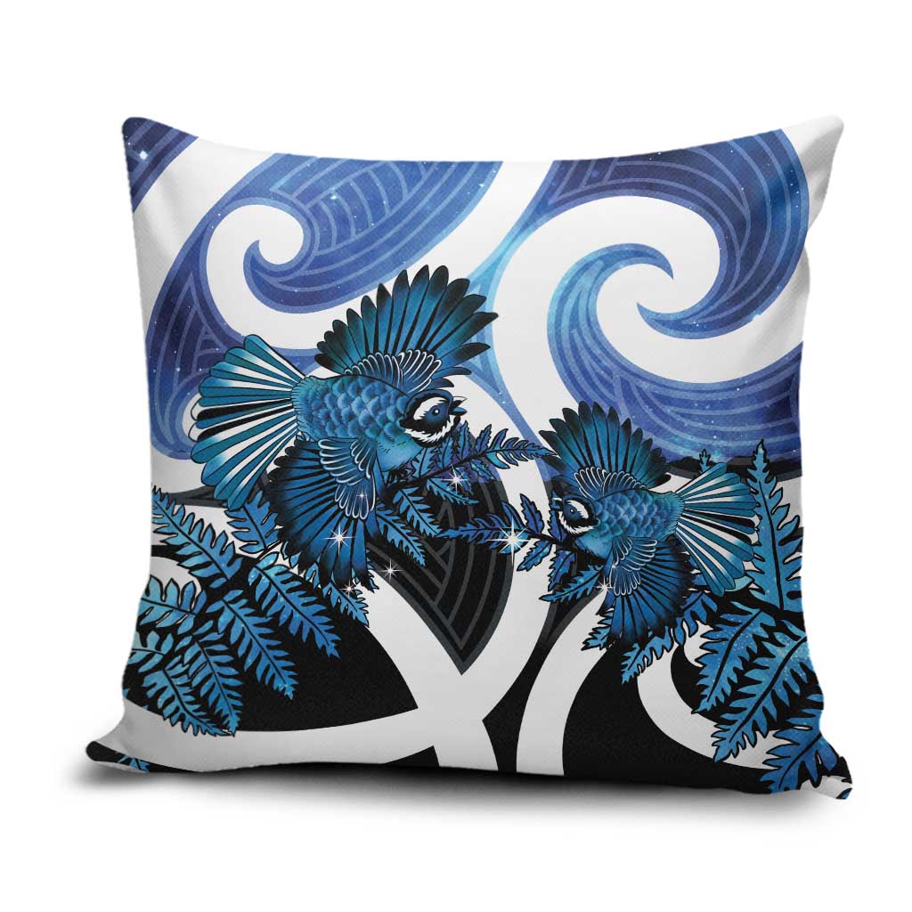 Piwakawaka New Zealand Matariki Pillow Cover Maori New Year Silver Fern Blue Galaxy