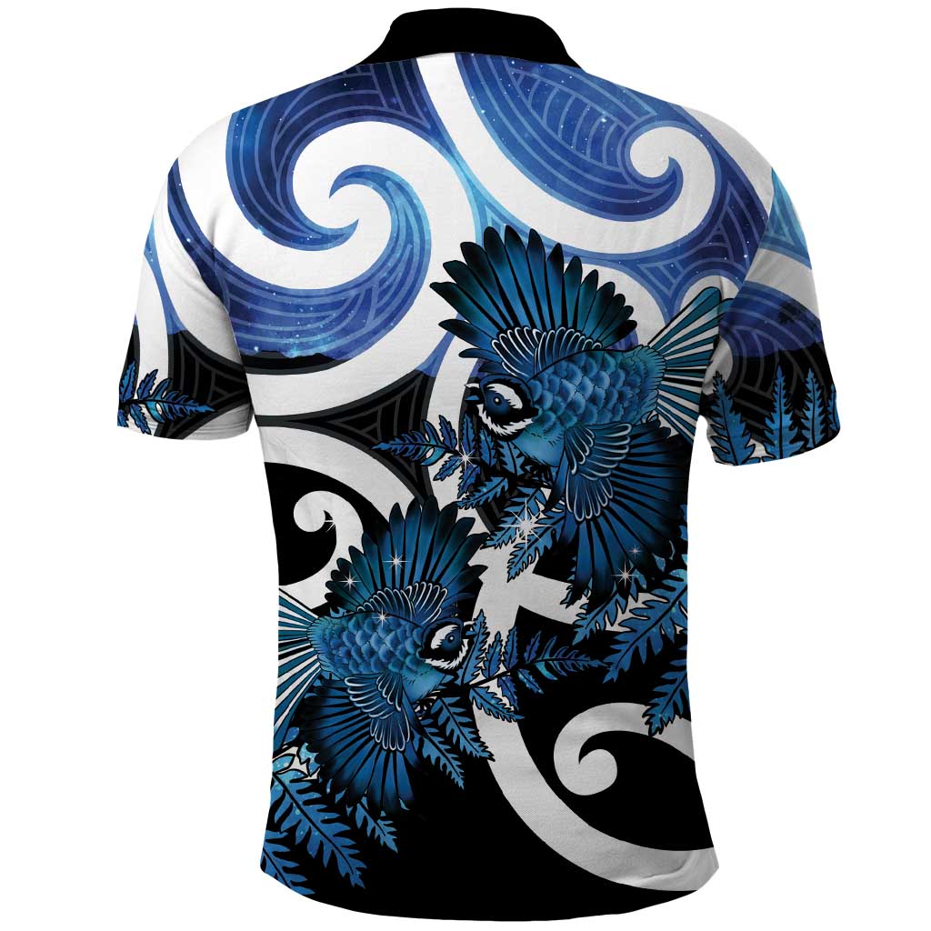 Piwakawaka New Zealand Matariki Polo Shirt Maori New Year Silver Fern Blue Galaxy LT14 - Polynesian Pride