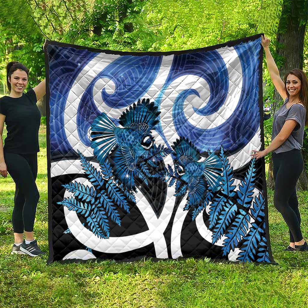 Piwakawaka New Zealand Matariki Quilt Maori New Year Silver Fern Blue Galaxy LT14 - Polynesian Pride