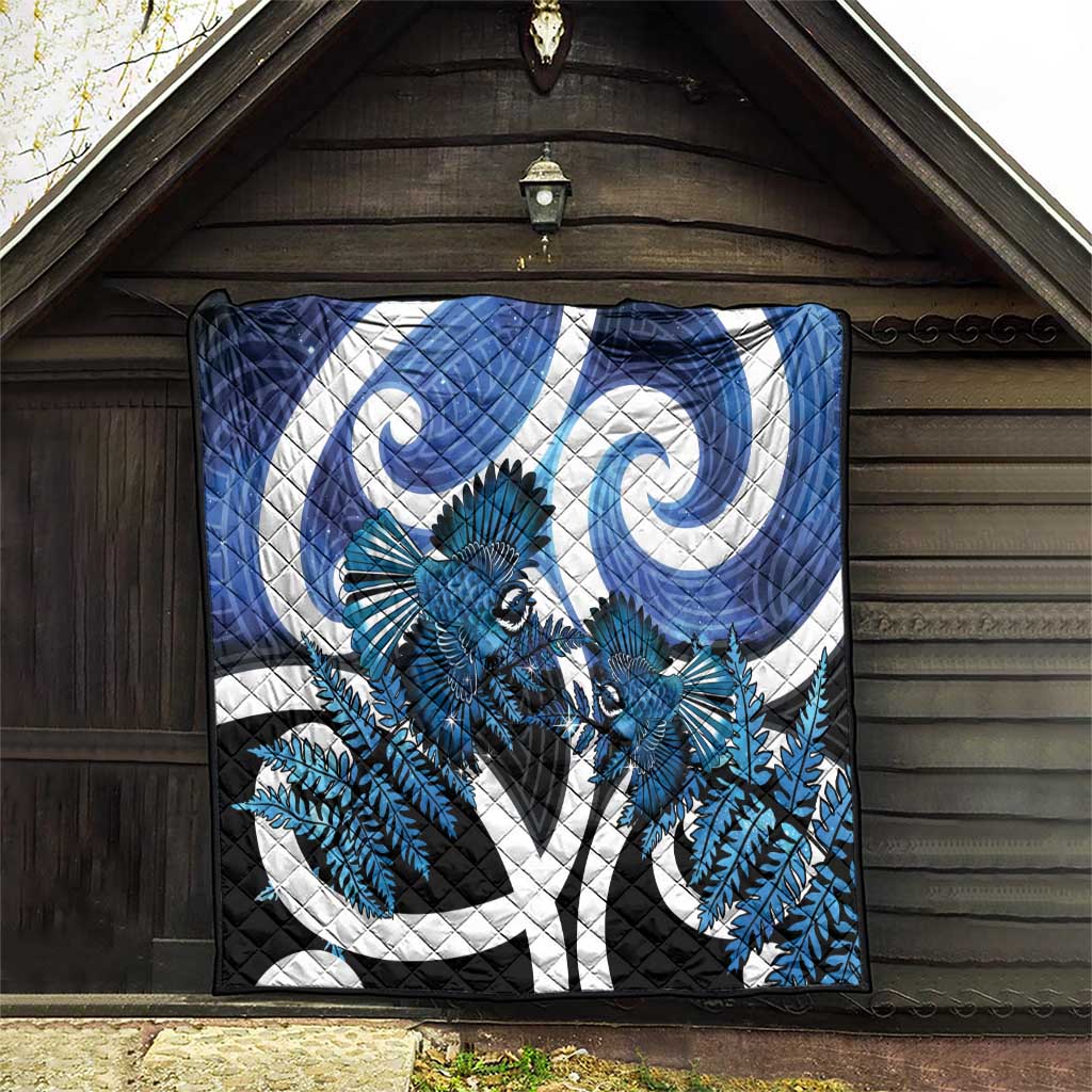 Piwakawaka New Zealand Matariki Quilt Maori New Year Silver Fern Blue Galaxy LT14 - Polynesian Pride