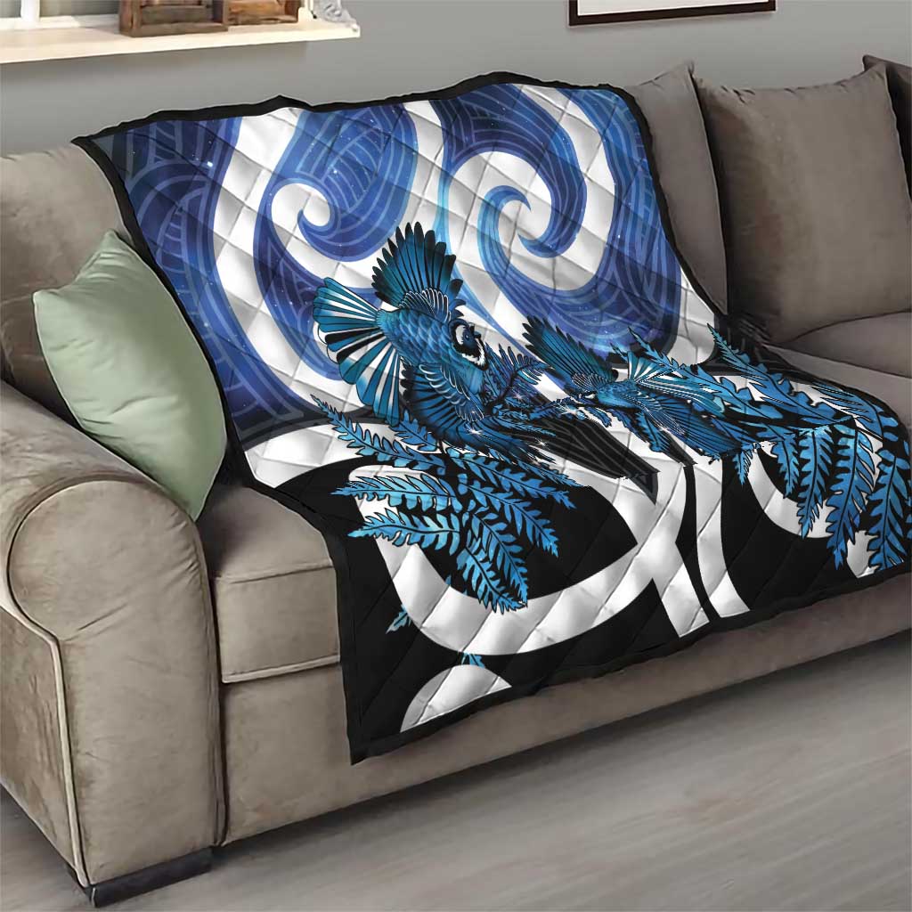 Piwakawaka New Zealand Matariki Quilt Maori New Year Silver Fern Blue Galaxy LT14 - Polynesian Pride