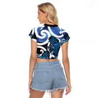 Piwakawaka New Zealand Matariki Raglan Cropped T Shirt Maori New Year Silver Fern Blue Galaxy LT14 - Polynesian Pride