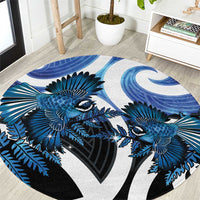 Piwakawaka New Zealand Matariki Round Carpet Maori New Year Silver Fern Blue Galaxy LT14 Blue - Polynesian Pride