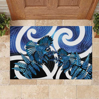 Piwakawaka New Zealand Matariki Rubber Doormat Maori New Year Silver Fern Blue Galaxy LT14 Blue - Polynesian Pride