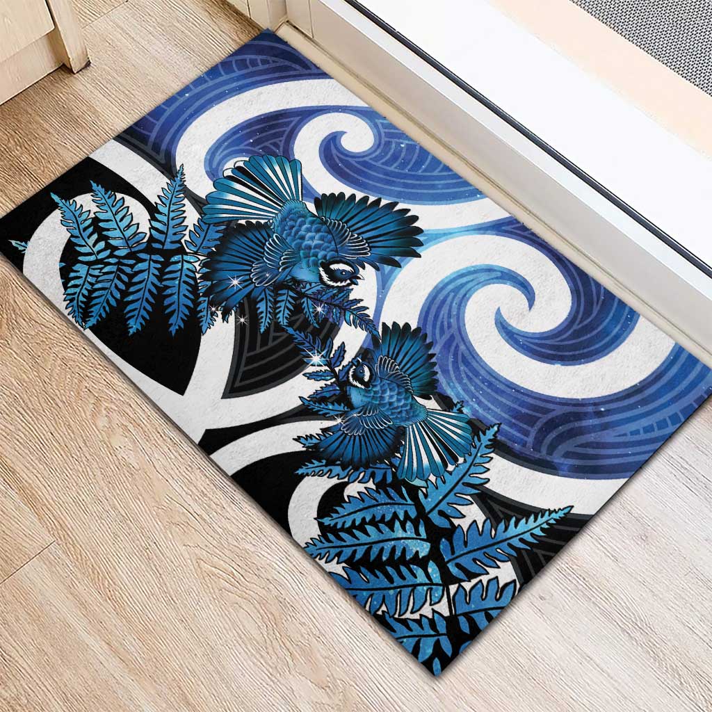 Piwakawaka New Zealand Matariki Rubber Doormat Maori New Year Silver Fern Blue Galaxy LT14 - Polynesian Pride