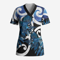 Piwakawaka New Zealand Matariki Scrub Top Maori New Year Silver Fern Blue Galaxy LT14 Adult Blue - Polynesian Pride
