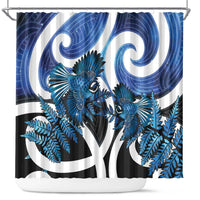 Piwakawaka New Zealand Matariki Shower Curtain Maori New Year Silver Fern Blue Galaxy LT14 Blue - Polynesian Pride