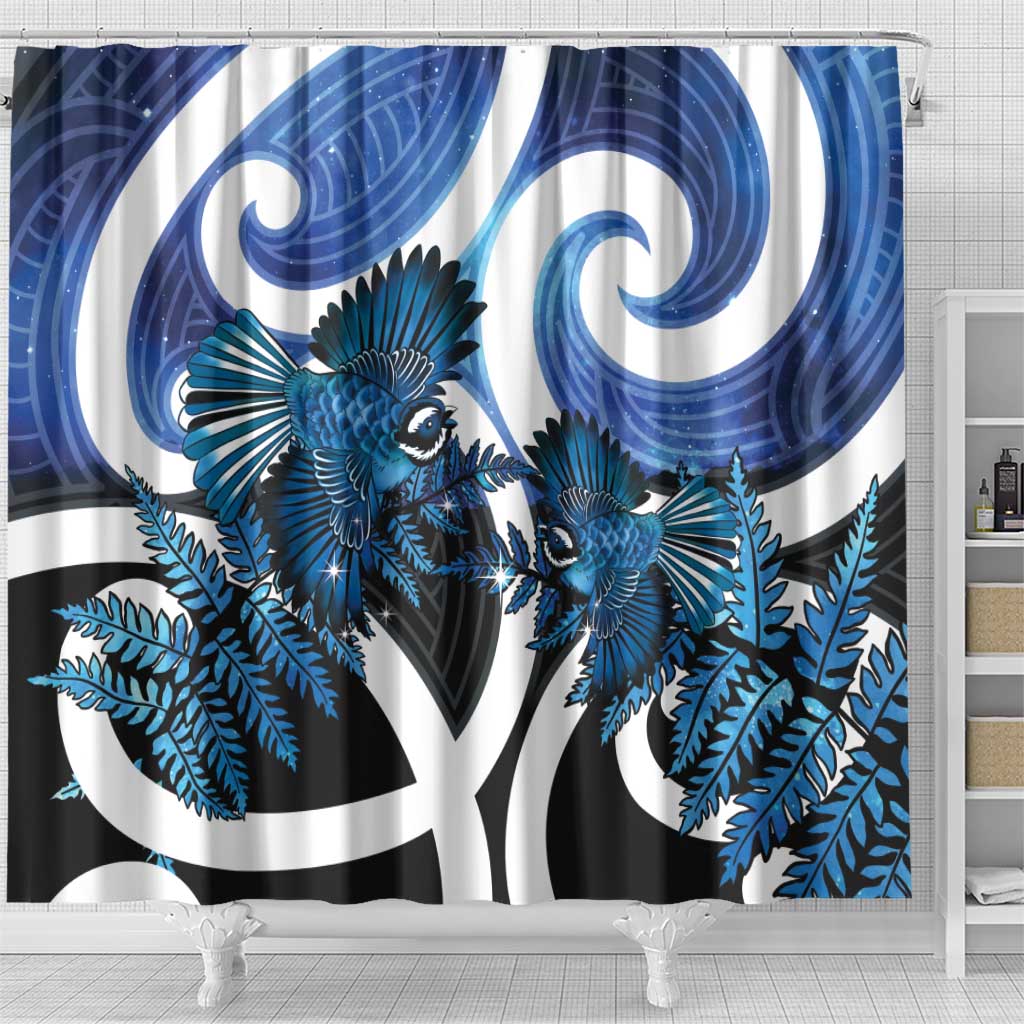 Piwakawaka New Zealand Matariki Shower Curtain Maori New Year Silver Fern Blue Galaxy LT14 - Polynesian Pride