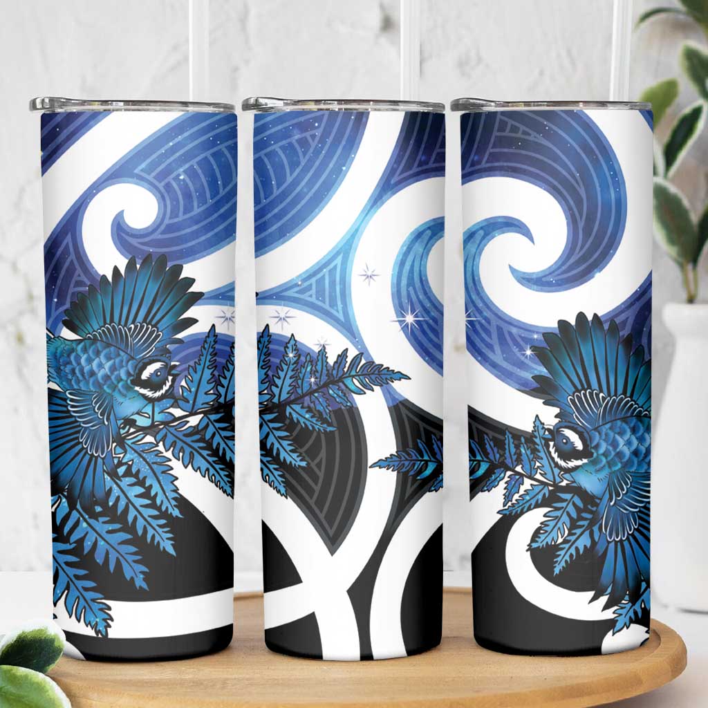 Piwakawaka New Zealand Matariki Skinny Tumbler Maori New Year Silver Fern Blue Galaxy LT14 - Polynesian Pride