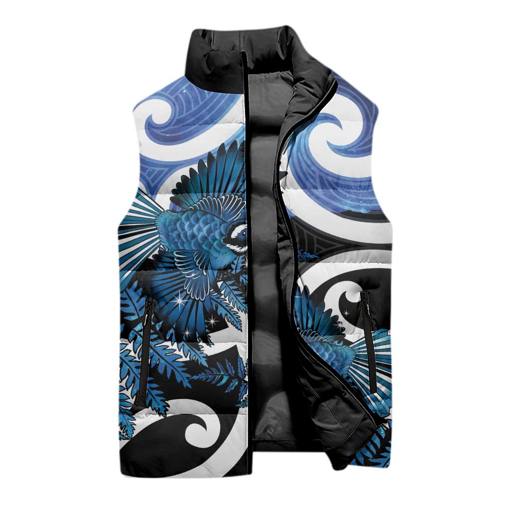 Piwakawaka New Zealand Matariki Sleeveless Puffer Jacket Maori New Year Silver Fern Blue Galaxy LT14 - Polynesian Pride
