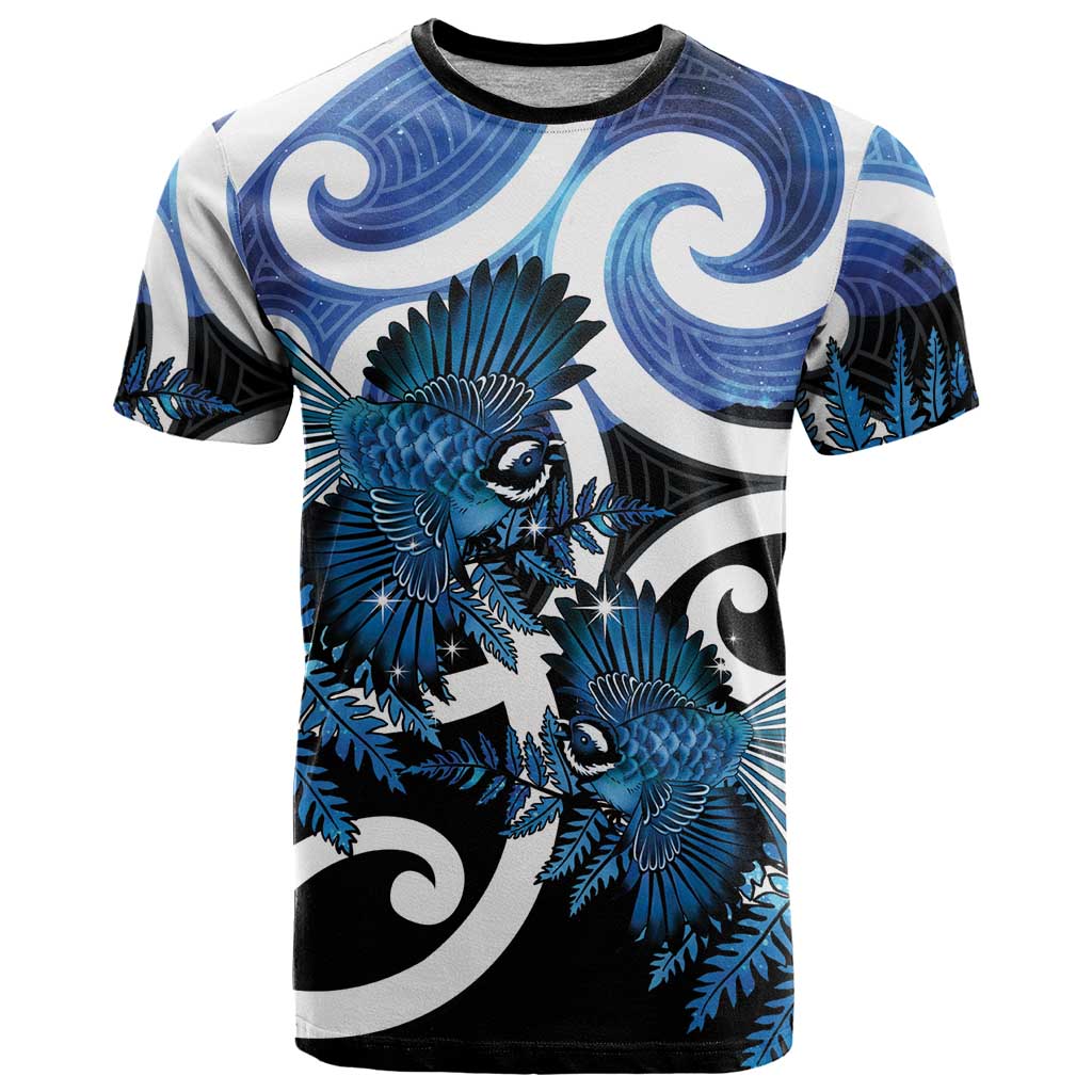 Piwakawaka New Zealand Matariki T Shirt Maori New Year Silver Fern Blue Galaxy