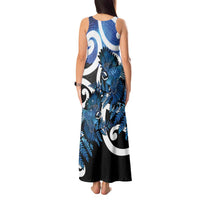 Piwakawaka New Zealand Matariki Tank Maxi Dress Maori New Year Silver Fern Blue Galaxy LT14 - Polynesian Pride