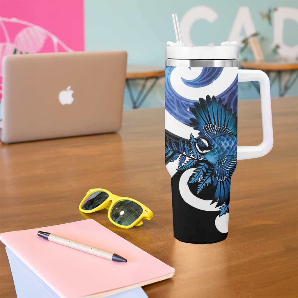 Piwakawaka New Zealand Matariki Tumbler With Handle Maori New Year Silver Fern Blue Galaxy LT14 - Polynesian Pride