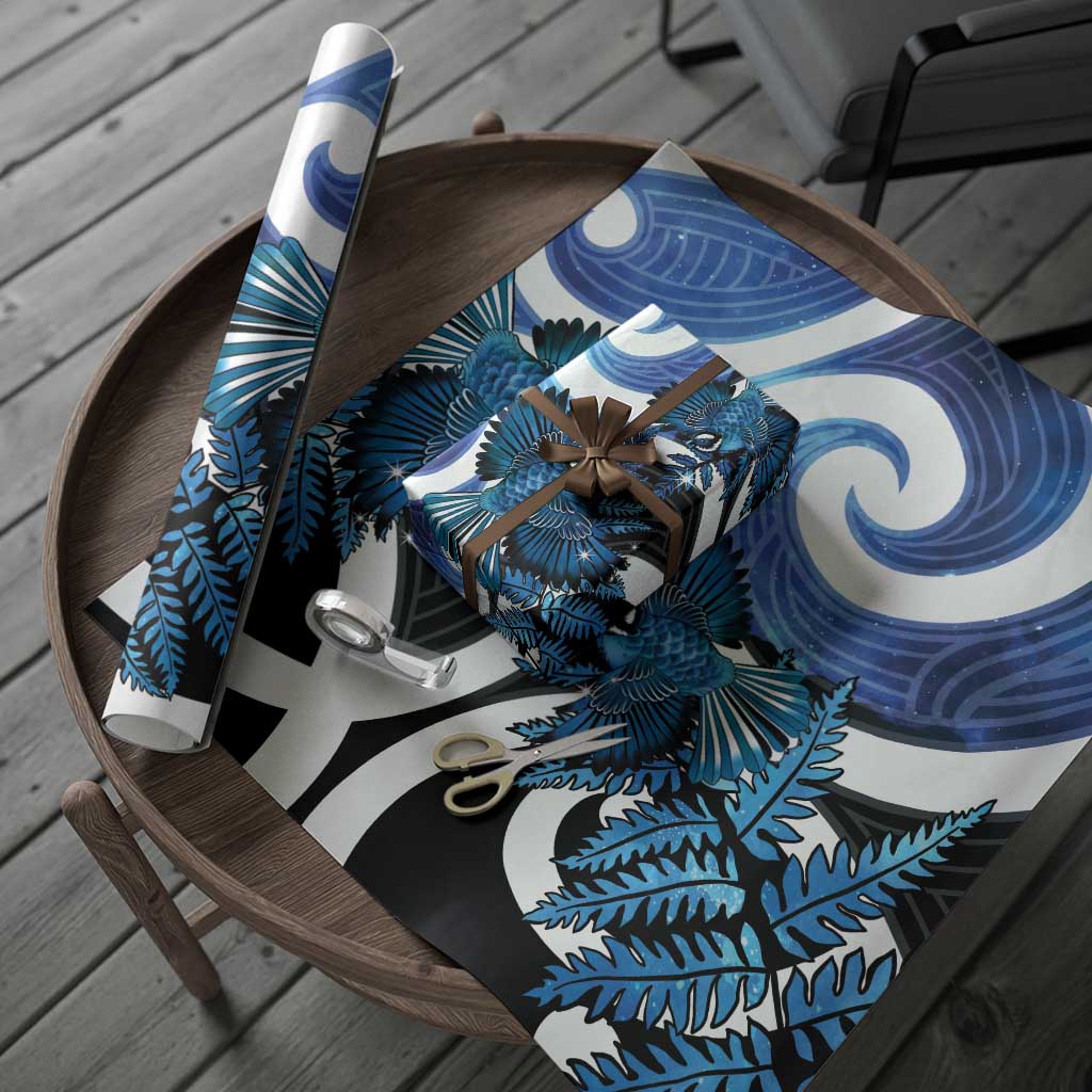 Piwakawaka New Zealand Matariki Wrapping Paper Maori New Year Silver Fern Blue Galaxy LT14 - Polynesian Pride