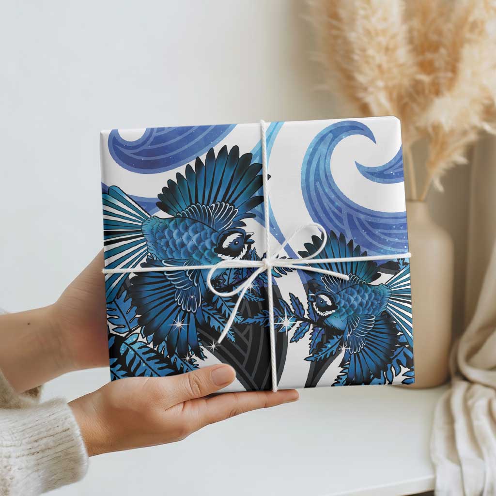 Piwakawaka New Zealand Matariki Wrapping Paper Maori New Year Silver Fern Blue Galaxy LT14 - Polynesian Pride