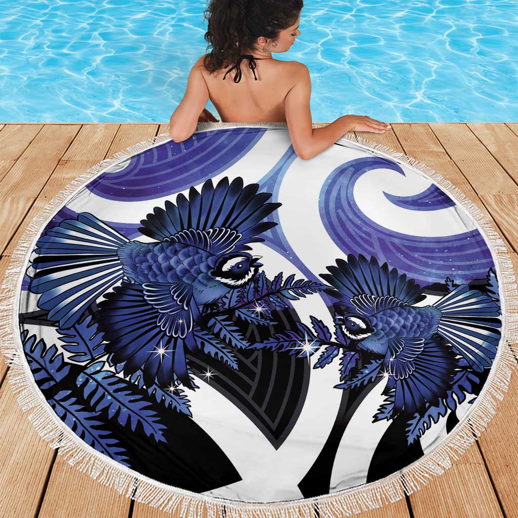Piwakawaka New Zealand Matariki Beach Blanket Maori New Year Silver Fern Purple Galaxy LT14 - Polynesian Pride