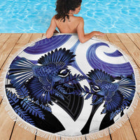 Piwakawaka New Zealand Matariki Beach Blanket Maori New Year Silver Fern Purple Galaxy LT14 - Polynesian Pride