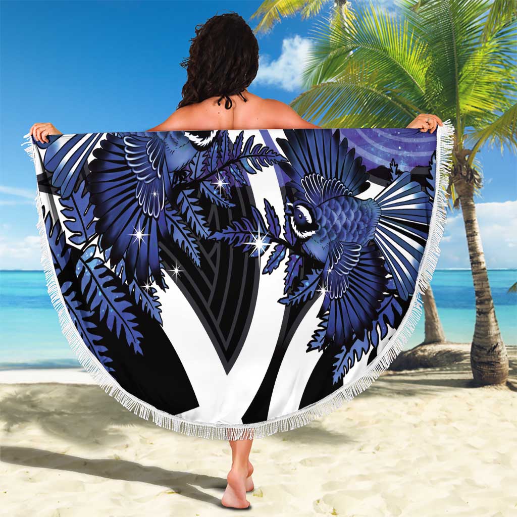 Piwakawaka New Zealand Matariki Beach Blanket Maori New Year Silver Fern Purple Galaxy LT14 - Polynesian Pride