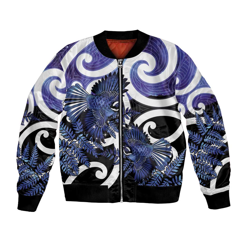 Piwakawaka New Zealand Matariki Bomber Jacket Maori New Year Silver Fern Purple Galaxy LT14 Unisex Purple - Polynesian Pride