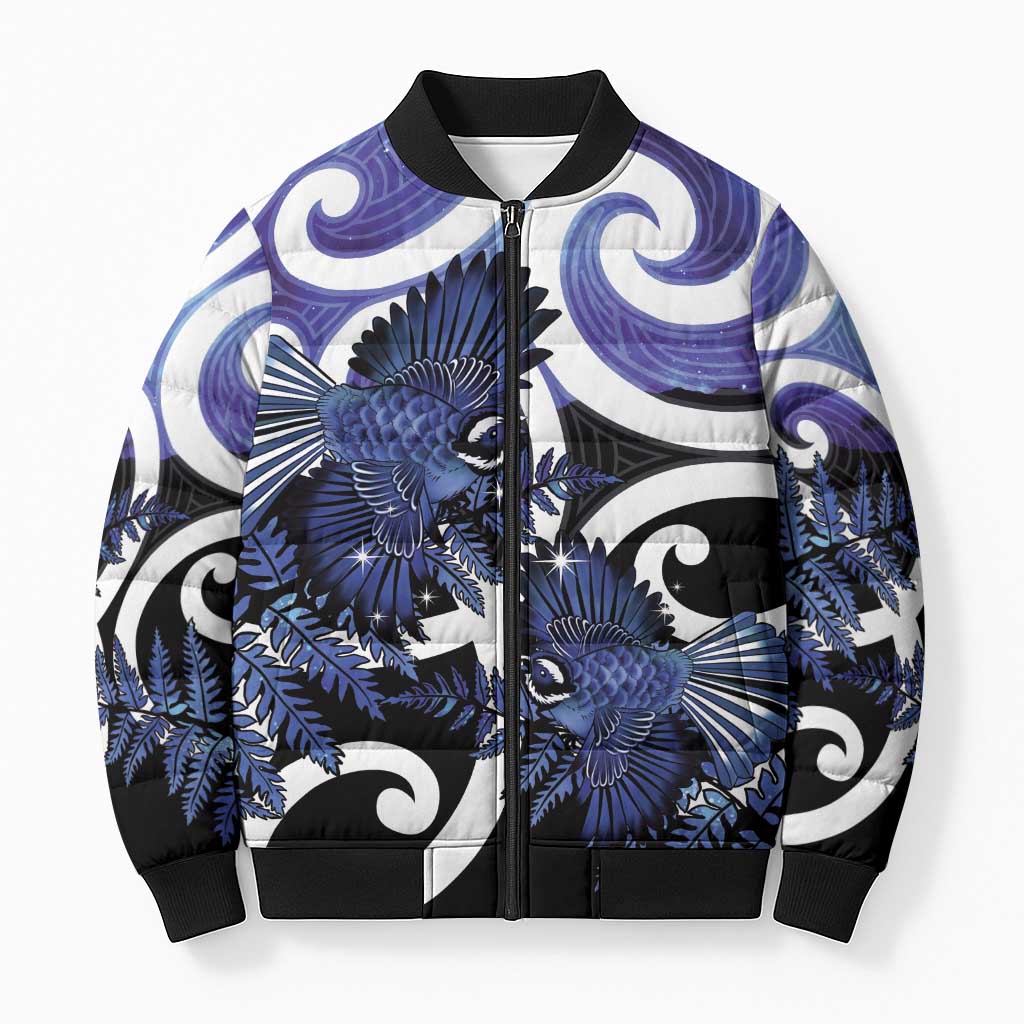 Piwakawaka New Zealand Matariki Bomber Puffer Jacket Maori New Year Silver Fern Purple Galaxy LT14 Unisex Purple - Polynesian Pride