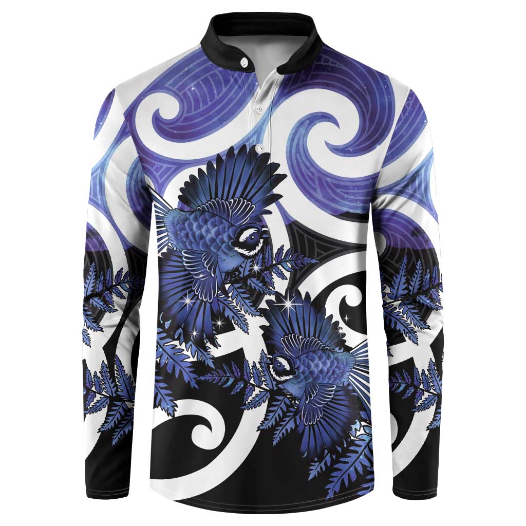 Piwakawaka New Zealand Matariki Button Sweatshirt Maori New Year Silver Fern Purple Galaxy LT14 Purple - Polynesian Pride
