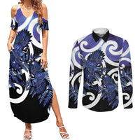 Piwakawaka New Zealand Matariki Couples Matching Summer Maxi Dress and Long Sleeve Button Shirt Maori New Year Silver Fern Purple Galaxy LT14 Purple - Polynesian Pride