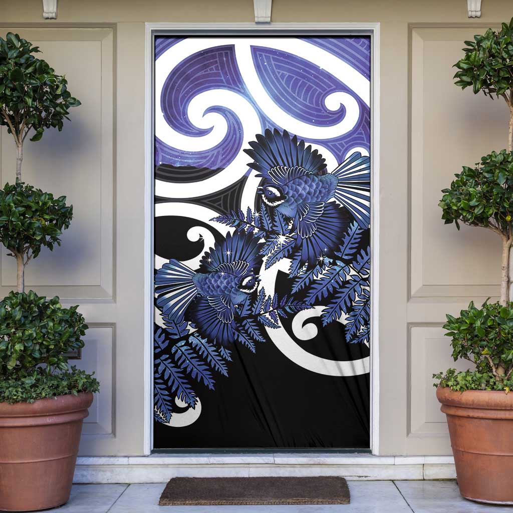Piwakawaka New Zealand Matariki Door Cover Maori New Year Silver Fern Purple Galaxy